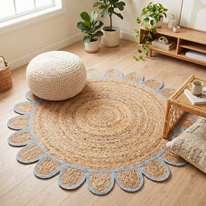 Tapis rond en jute de 120 cm avec bordure en pétales tressés à la main pour une décoration intérieure contemporaine - Product Image 2