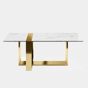 Rectanglur Dining Tables With <b>Marble</b> <b>Top</b> Luxury Dining Table 6 Seater Metal Dining Table With White <b>Marble</b> <b>Top</b> - Product Image 2