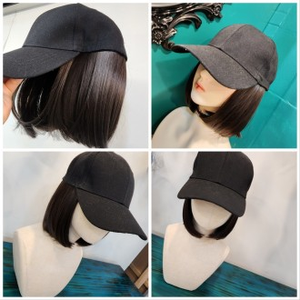 Peluca de cabello humano de una pieza con gorro negro de pelo corto - Product Image 1