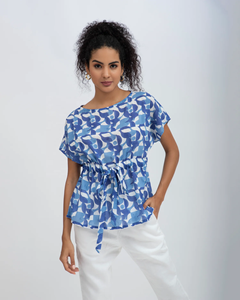 Globus <b>Women's</b> Casual Blue <b>White</b> Floral Print <b>Top</b> Regular Sleeves Breathable and Sustainable - Product Image 2