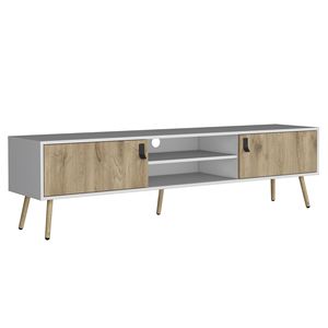 Toka ขาตั้งทีวีสีขาว/แมคคาเดเมียพร้อมประตูบานพับ2บานและชั้นวางกลาง - Product Image 2