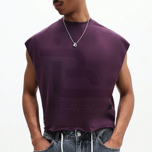 Beejees Apparel T-shirt sans manches pour homme, col rond, rouge uni, coupe régulière, décontracté, en coton tricoté - Product Image 5