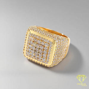 <b>Silver</b> Square Cluster Moissanite Diamond <b>Ring</b> for <b>Men</b> Iced Hip Hop Statement <b>Ring</b> Pave CZ Luxury Wedding Pinky <b>Ring</b> Gift - Product Image 3