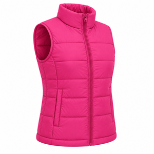 <b>Women's</b> Pink Puffer <b>Vest</b> Stand Collar Breathable 220g Woven Polyester/Nylon Zipper Closure Sleeveless Solid Color Casual Winter - Product Image 3