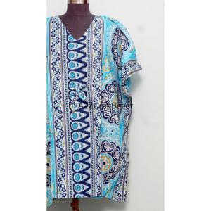 Vestido Kaftán Corto Ajustado con Cuello en V, Estampado Floral Indio, de Algodón Ecológico, para Mamás, Ropa de Playa, Ropa de Dormir, Estilo Casual Vintage de Invierno - Product Image 2