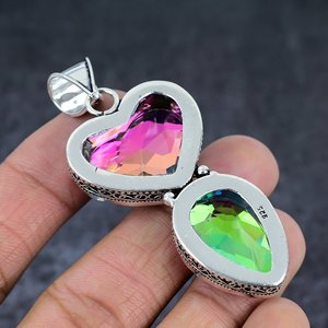 Joyería Plateada Jewelexi ET-4368, Colgante de Turmalina Bicolor en Forma de Corazón, Estilo Bohemio, Hecho a Mano, Chapado en Plata de Ley, Engastado en Canal - Product Image 4