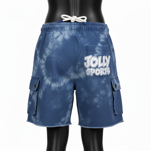 Shorts de Baño para Mujer de Alta Calidad, 300 GSM, Algodón y Poliéster, Diseño Tie Dye Azul, Bolsillos Tipo Cargo, Logotipo Personalizado - Product Image 3
