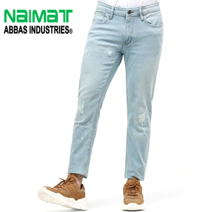 Jeans Rasgados Azul Claro para Hombre, Corte Slim Fit, Pantalones de Mezclilla Desgastados, Elásticos, Casuales, Ajustados, con Detalles Desgarrados - Product Image 1