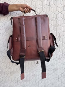 Latest Collection Genuine Leather Leather <b>Backpack</b> Vintage Style Softback Real Leather Laptop Bag <b>School</b> Use Hasp Closure Unisex - Product Image 3