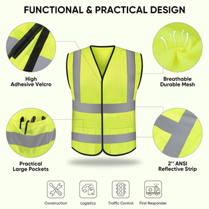 Gilet de sécurité routière à bandes réfléchissantes haute visibilité pour les équipes de maintenance routière, protection sur les chantiers de construction en extérieur - Product Image 2