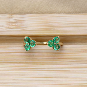 14K Yellow Gold Natural Emerald Open <b>Ring</b> for Women | <b>Adjustable</b> Fine Gemstone Jewelry Wholesale OEM ODM - Product Image 3