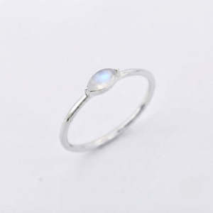 Rhaya Jewels Women's Elegant Rhodium Plated Sterling Silver Gemstone Marquise Cut Cab Moonstone Prong Setting <b>Dainty</b> Trendy <b>Ring</b> - Product Image 3