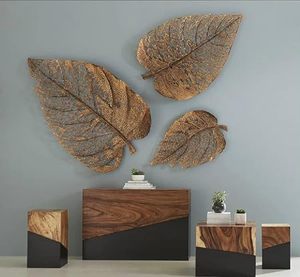 Conjunto de Arte Mural Moderno con Hojas Doradas, Adornos Decorativos Florales Botánicos Hechos a Mano, Forma Irregular, Paquete de Varias Piezas - Product Image 1