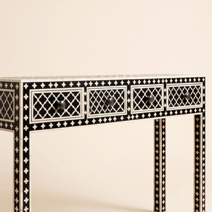 Handcrafted Modern Bone Inlay <b>Console</b> <b>Table</b> <b>Black</b> White Triangle Pattern for Living Room Entryway Hall Bedroom Hotel - Product Image 5