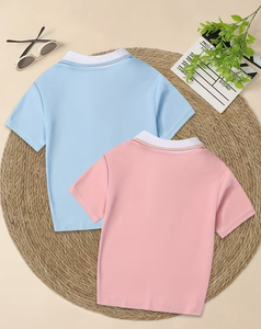 Breathable Eco-Friendly Quick Dry Polyester/Cotton Jersey Compressed Short Sleeve Polo Shirt for Boys Casual Pink Collar Design - Product Image 1