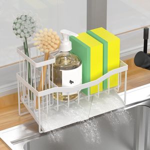Portaspugne e Porta Spazzole Auto-Drenante in Acciaio Inossidabile Antiruggine per Lavello da Cucina con Vassoio Raccogligocce Pratico per Uso in Cucina - Product Image 6