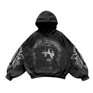 Custom Korean Vintage Distressed Acid Wash Unisex Heavyweight Washed Pull Over French Terry 100% Cotton Embroidered Hoodies - Product Image 3
