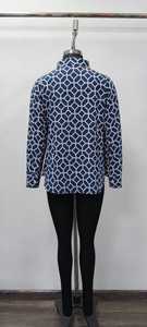 Women's Blue <b>Geometric</b> Print Mandarin Collar Button Down <b>Shirt</b> Full Sleeve Casual Poplin Top Regular Fit All Seasons - Product Image 2