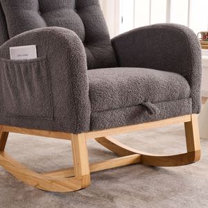 Sedia a dondolo LY 5104 grigio scuro con schienale alto e gambe in legno di gomma, 26.77D X 38.36W, per camera da letto e soggiorno - Product Image 4