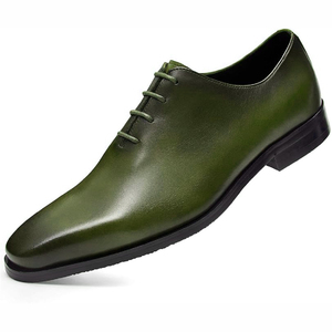Zapatos Oxford Unisex de Cuero Genuino Verde Oliva con Punta Puntiaguda y Cordones, Zapatos de Vestir para Oficina y Carrera, con Plataforma para Aumentar la Altura, Diseño a Cuadros, para Invierno - Product Image 4