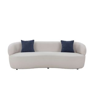 Divano curvo a 3 posti in tessuto bouclé beige, stile Mid-Century Modern, per soggiorno, camera da letto, ufficio. - Product Image 4