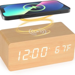 Wooden Digital Smart <b>Table</b> <b>Clock</b> Wireless Charging Alarm <b>Clock</b> LED Display Temperature Calendar Desk <b>Clock</b> for Bedroom - Product Image 5