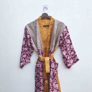 Kimono de Seda con Parches de Diseño para Mujer, Lujosa Túnica Larga Estilo Boho para Dormir, Elegante Ropa de Estar por Casa - Product Image 1