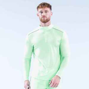<b>Men's</b> Light Green Long Sleeve Zipper Sport <b>Shirt</b> Quick Dry Breathable <b>Collarless</b> Casual Top Autumn Wear Satin - Product Image 1
