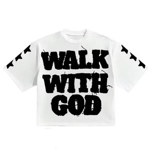Camiseta Gráfica Personalizada Extra Grande, 100% Algodón Ecológico, Transpirable, Estilo Urbano, con Estampado 'Walk with God', Hip Hop, Fabricante OEM - Product Image 2