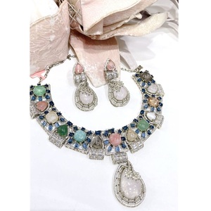 Graceful Premium Quality <b>Silver</b> Plated Handmade Fusion <b>Necklace</b> <b>Set</b> with Earrings for Wedding & Party Wear Collection - Product Image 1