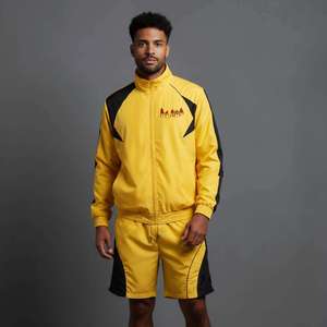 Latest Design Men's Polyester Breathable Windbreaker <b>Short</b> Sets Color Block Stand Collar Zipper <b>Jacket</b> &Long String <b>Shorts</b> OEM - Product Image 3