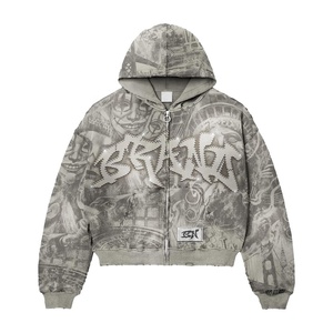 OEM <b>Gothic</b> <b>Hoodie</b> All Over Graphic Print Cropped Full Zip Applique Letter Boxy Fit Streetwear Bulk Custom Men <b>Hoodie</b> USA Style - Product Image 3