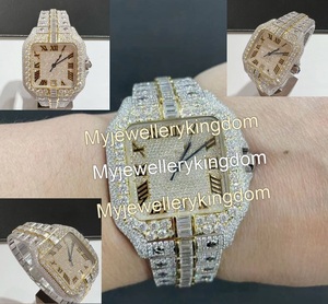 Montre automatique mécanique de luxe, cadran carré en verre avec diamants, Moissanite VVS entièrement sertie, style Hip Hop fait main, étanche 10 bars - Product Image 4