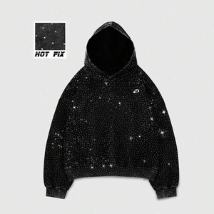 Sudaderas con Capucha de Felpa de Algodón con Pedrería Negra en Toda la Superficie para Hombre, Estilo Urbano Minimalista, Fabricación Personalizada al por Mayor - Product Image 1