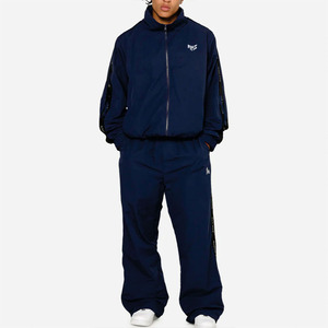 Custom Men's Windbreaker <b>jacket</b> Navy Blue <b>Zip</b>-<b>Up</b> <b>Jacket</b> & Jogger Pants Sportswear Stripe High-Quality Wholesale Nylon <b>jackets</b> - Product Image 4