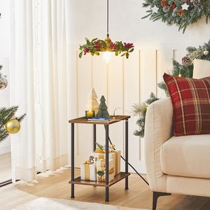 Set of 2 End Tables Charging Station <b>Side</b> Nightstands 2-Layer Storage Shelves USB Port Outlets <b>Side</b> Table Charging Station Sm - Product Image 3