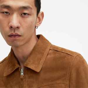 Premium Men's Brown <b>Suede</b> Leather <b>Jacket</b> Slim Fit Casual Zipper Trucker Coat Vintage Style Autumn Winter Outerwear Wholesale - Product Image 5