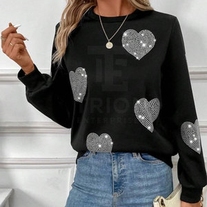 Sweat-shirt léger pour femme avec strass, coupe confortable, style décontracté, en vente en ligne - Product Image 4