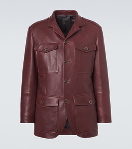 Manteau trench en cuir bordeaux pour homme avec fermeture boutonnée et quatre poches, coupe droite, style décontracté, vêtement d'extérieur, design personnalisé - Product Image 1