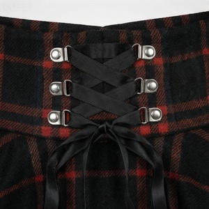 Mini-jupe plissée taille haute à carreaux pour femme, en laine, style vintage avec lacets, collection automne - Product Image 4