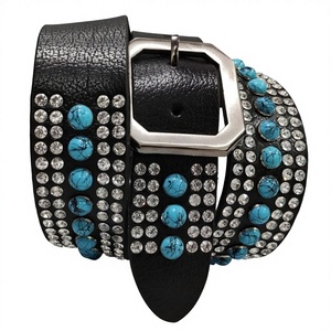 Cinturón de cuero de vaca de cristal con cuentas de estilo nórdico para hombres y mujeres, respetuoso con el medio ambiente, cómodo, personalizado, tela de acero para niñas, para ropa vaquera - Product Image 1