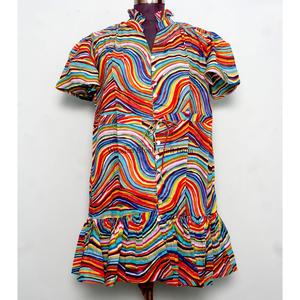 Vestido Corto de Algodón Indio con Cuello en V, Estampado Floral Ecológico, Decoración con Botones, Casual, Sexy, Manga Corta, Logotipo Personalizado - Product Image 2