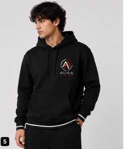 เสื้อฮู้ดผู้ชาย AURA สีดำ ทรงโอเวอร์ไซส์ ผ้าฝ้ายเฟรนช์เทอร์รี่ มีกระเป๋า ดีไซน์ลำลอง ใส่ได้ในฤดูใบไม้ผลิ กันลม ระบายอากาศได้ดี มีซับใน - Product Image 3