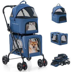 Passeggino Doppio Pieghevole 3 in 1 per Animali Domestici con 2 Trasportini Staccabili per Cani - Product Image 3