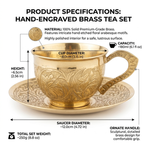 Juego de Tazas y Platos de Té de Latón Vintage Hechos a Mano, Taza de Café Espresso Turca Árabe Grabada a Mano, Vajilla, Juego de Regalo Decorativo al por Mayor - Product Image 2