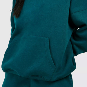 Conjunto de Sudadera con Capucha Color Verde Azulado para Mujer, con Bolsillos Laterales, Corte Holgado Informal, Manga Larga, Color Sólido, Ropa de Otoño - Product Image 6