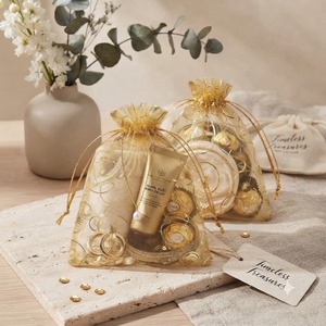 Bolsas de Regalo de Boda de Organza Dorada de Lujo al por Mayor, con Cierre de Cordón de Satén, Impresión Metálica, Hechas a Mano, Duraderas, para Cumpleaños - Product Image 2
