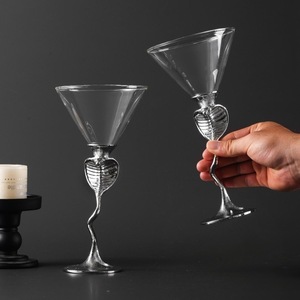 Vintage Cocktail <b>Glass</b> With Silver Snake Stem Hand Blown <b>Glass</b> Martini <b>Glass</b> For Party Occasion - Product Image 6
