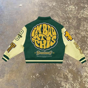 <b>Men's</b> Casual Winter 100% Cotton <b>Canvas</b> Bomber Varsity <b>Jacket</b> Breathable Eco-Friendly Windproof Waterproof Embroidered Stand OEM - Product Image 2