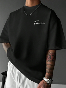 T-shirt formel pour homme en coton 100% tricoté à manches courtes, coupe droite, épaules tombantes, col en V, qualité supérieure, motif, grandes tailles, OEM - Product Image 3